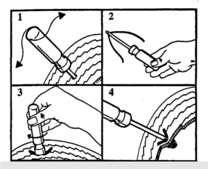 Directions on how to use Nealey Heavy Duty Tire Repair Kit
